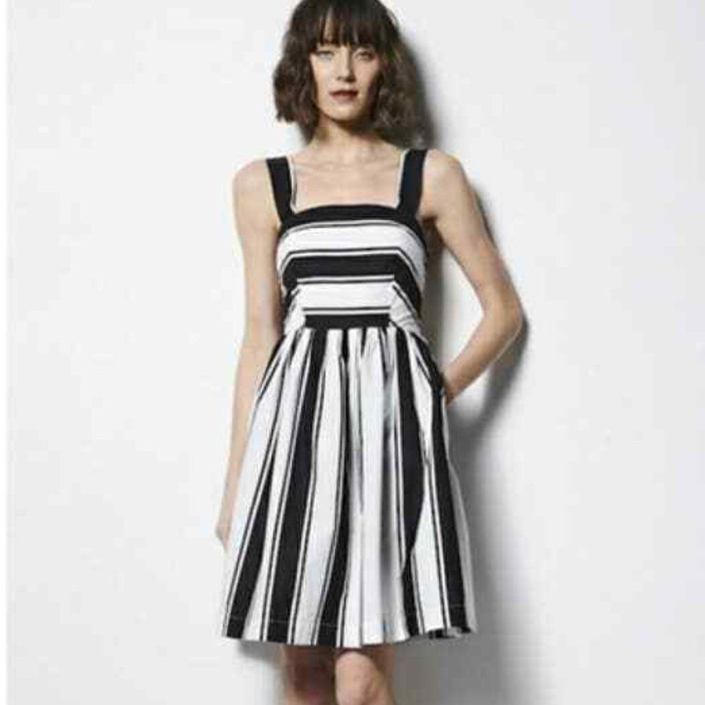 Milly Black and White Striped Fit n Flair Dress, Size 4